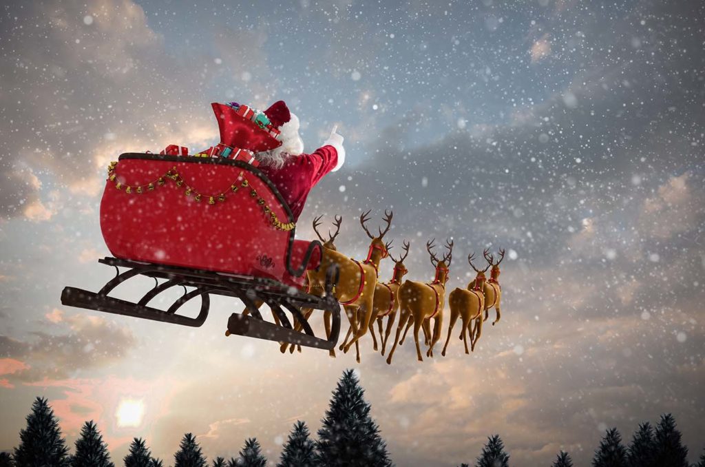 Santa flying in his sled