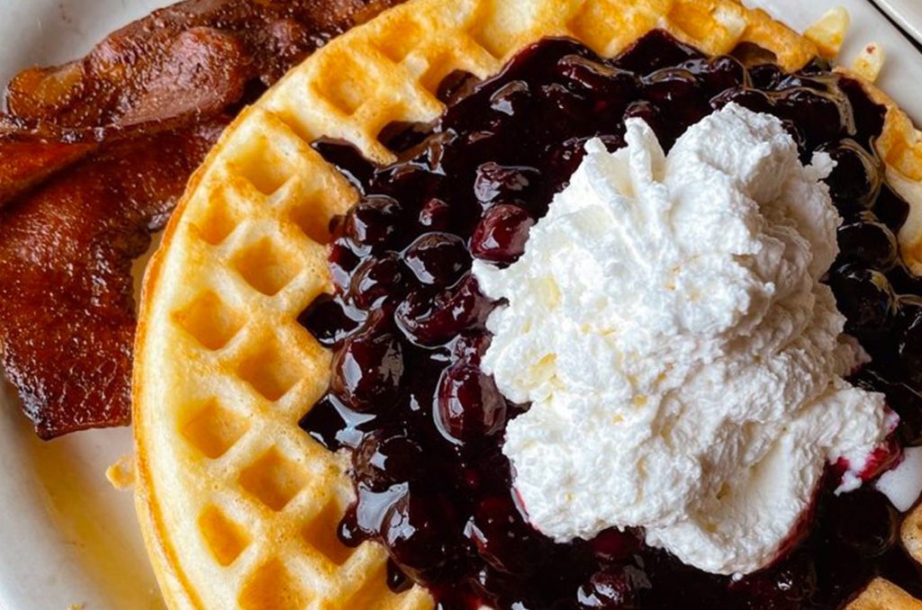Blueberry Hills waffles with bacon