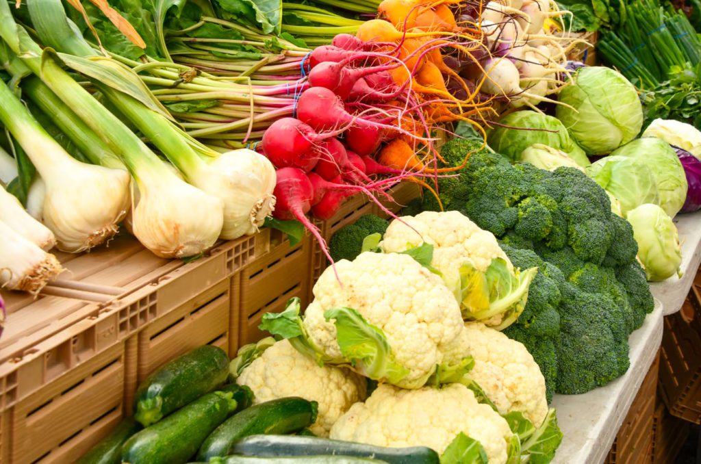 Vegetables and fruits at a farmers market