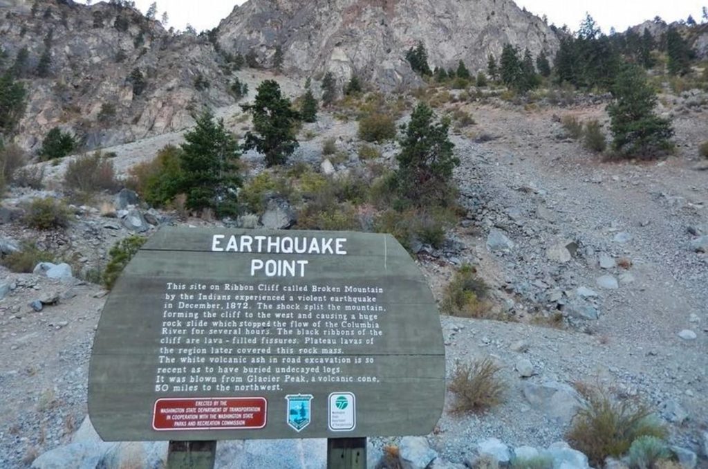 Historical landmark called Earthquake Point near Lake Chelan Washington