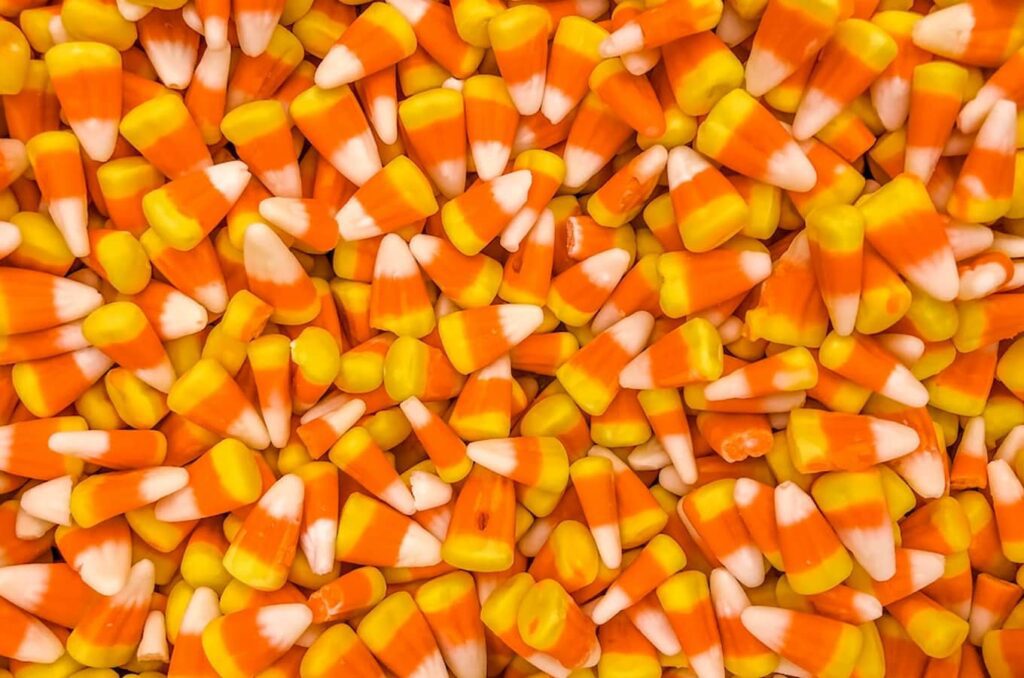 Candy corn being used for a Thanksgiving game called pass the corn