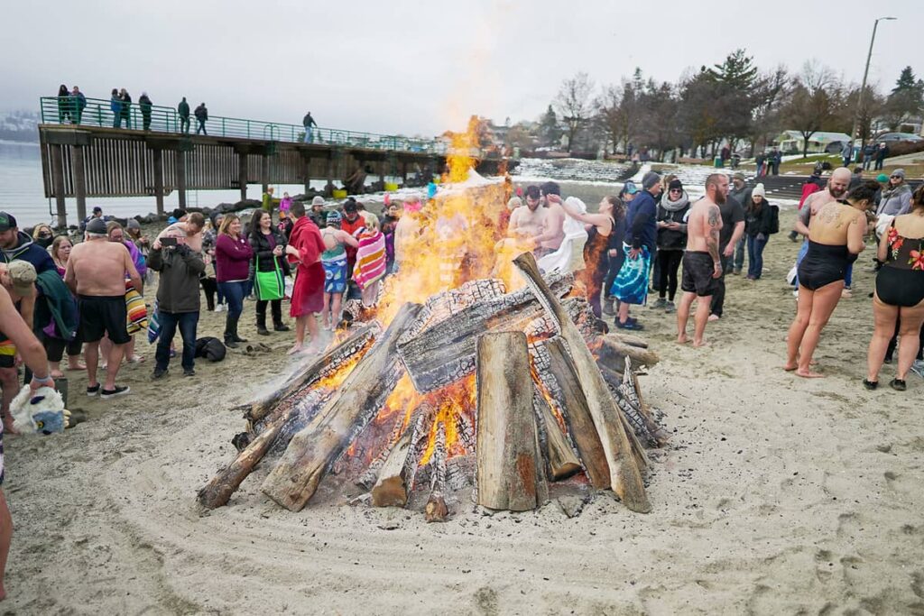 Fire pit during the Polar Bear Plunge at Winterfest 2023
