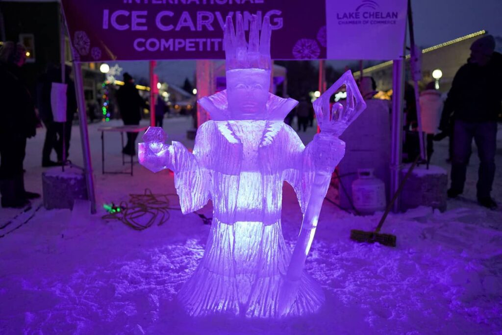 Ice sculpture for Winterfest 2023 in Lake Chelan